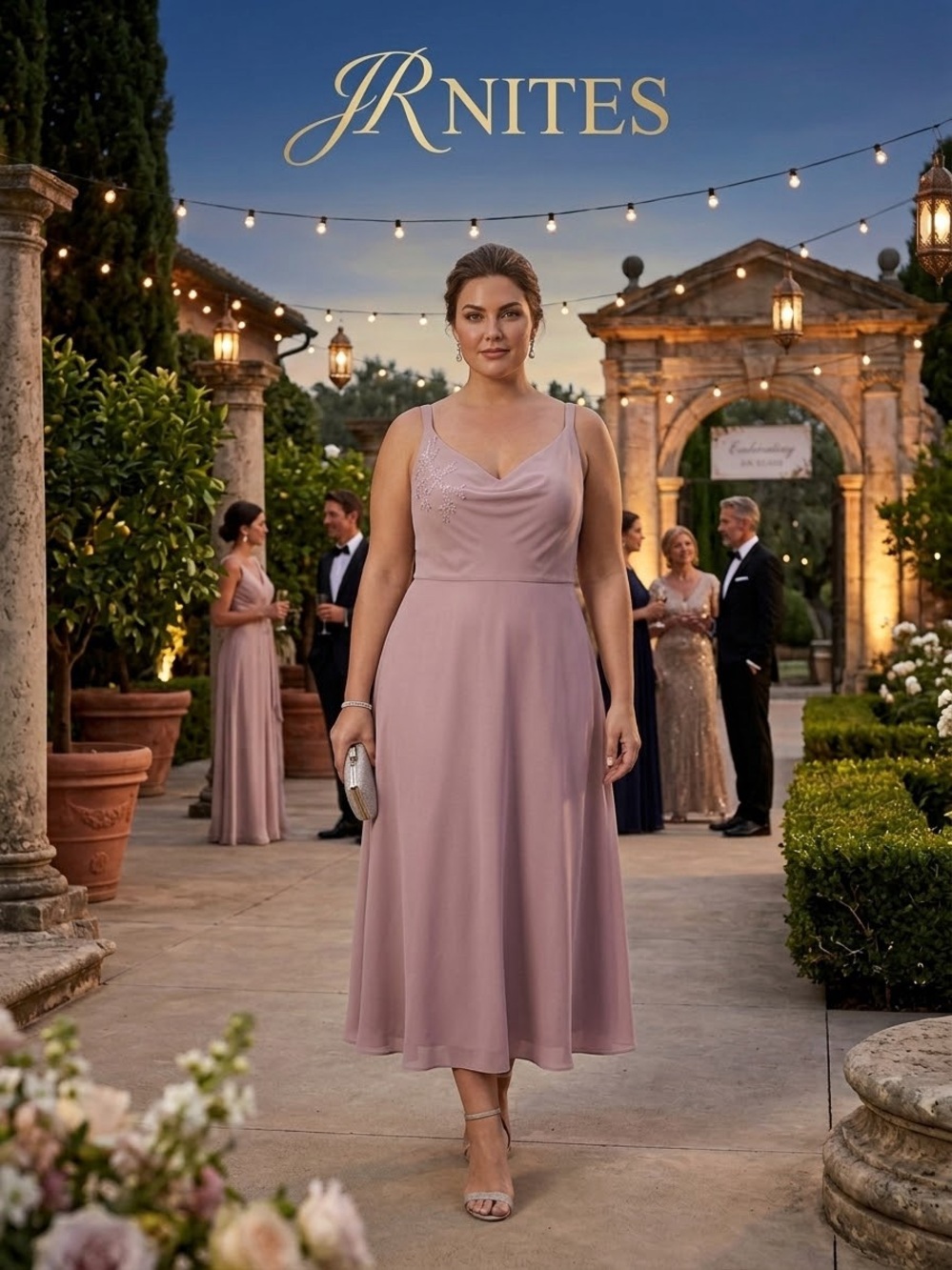 Blush Pink Midi Cowl Neck Dress